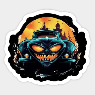 Possessed Classic Car in Halloween Landscape Sticker